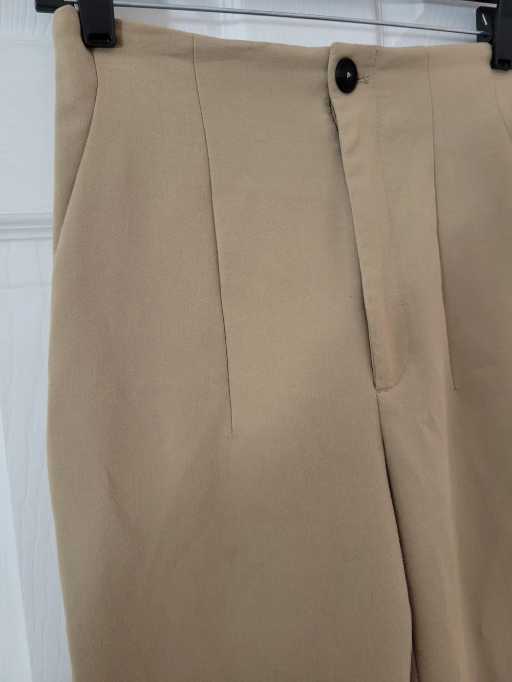 Zara Beige High Waisted Trousers Split Hem Ankle Pants Sz 6